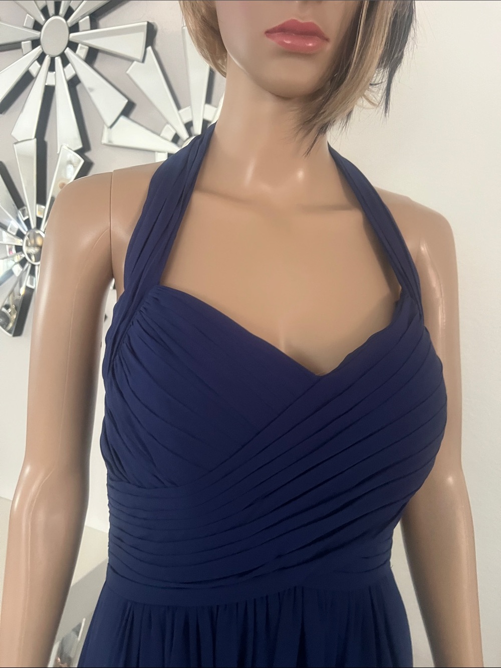 Bill Levkoff Navy One-Shoulder Pleated Evening Gown, used only once, size 8
